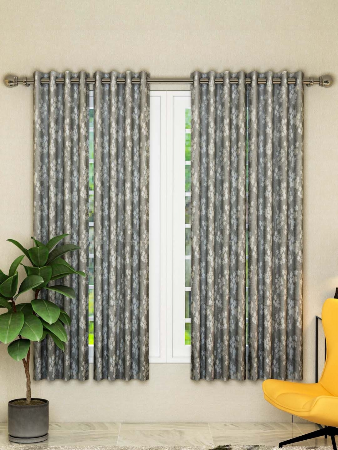 

Aura Grey & Off White 4 Pieces Floral Window Curtains