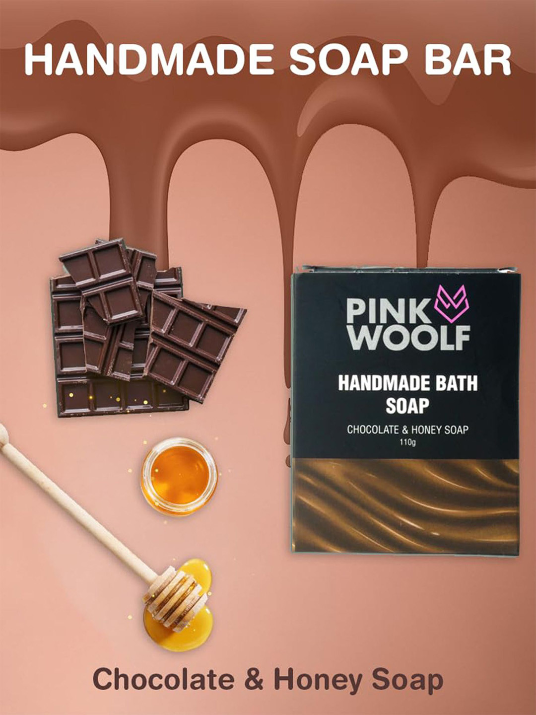 

PINK WOOLF Chocolate & Honey Handmade Bath Soap - 110g, Brown