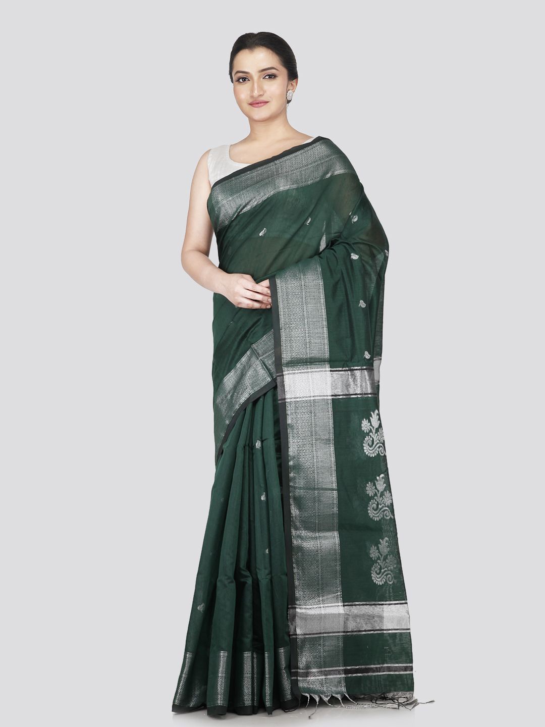 

PinkLoom Ethnic Motifs Zari Saree, Green