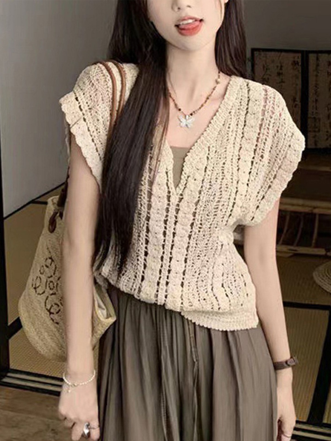 

LULU & SKY Kimono Sleeve Kaftan Top, Beige
