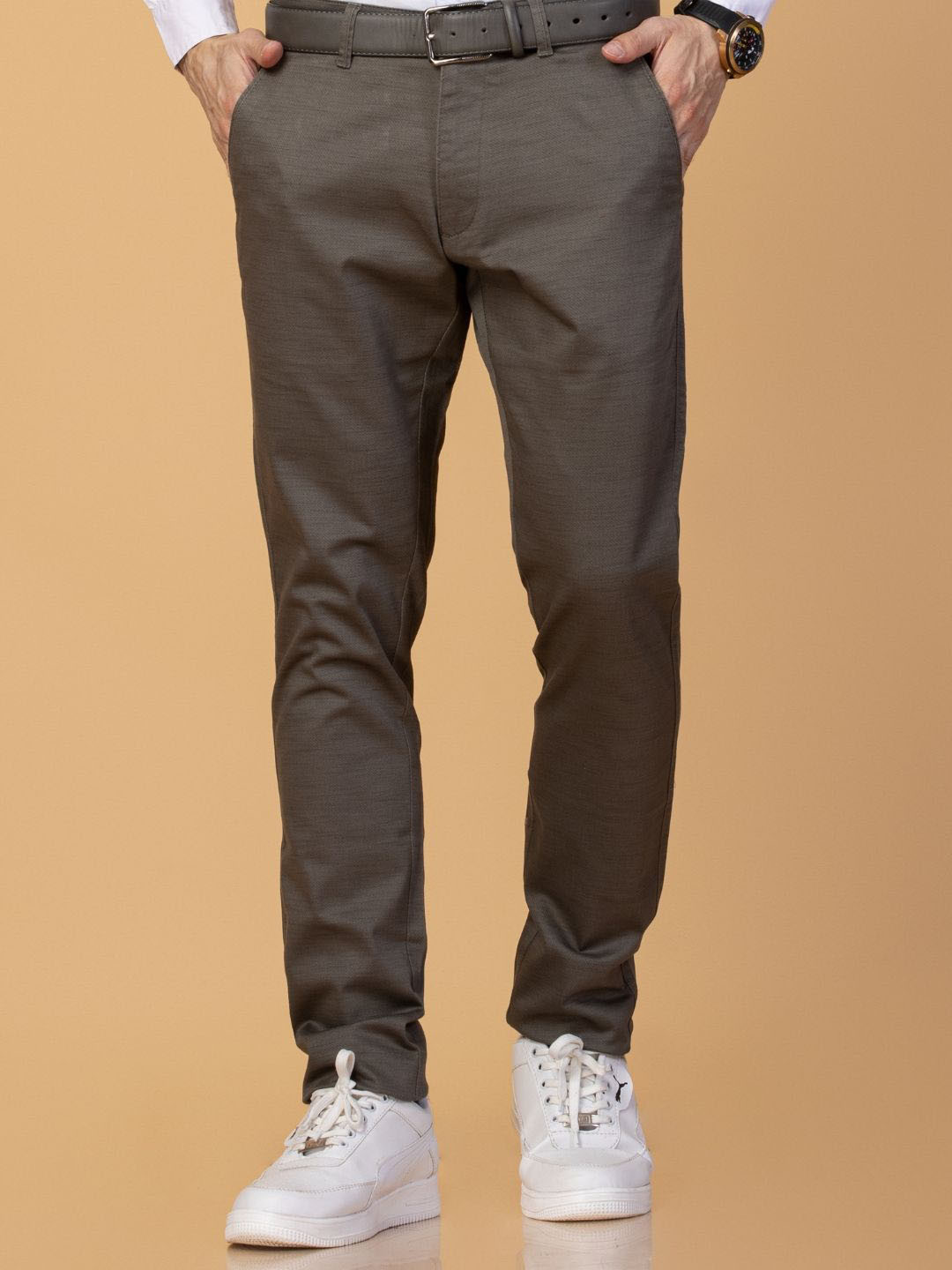 

USMC Men Textured Printed Comfort Slim Fit Trousers, Olive