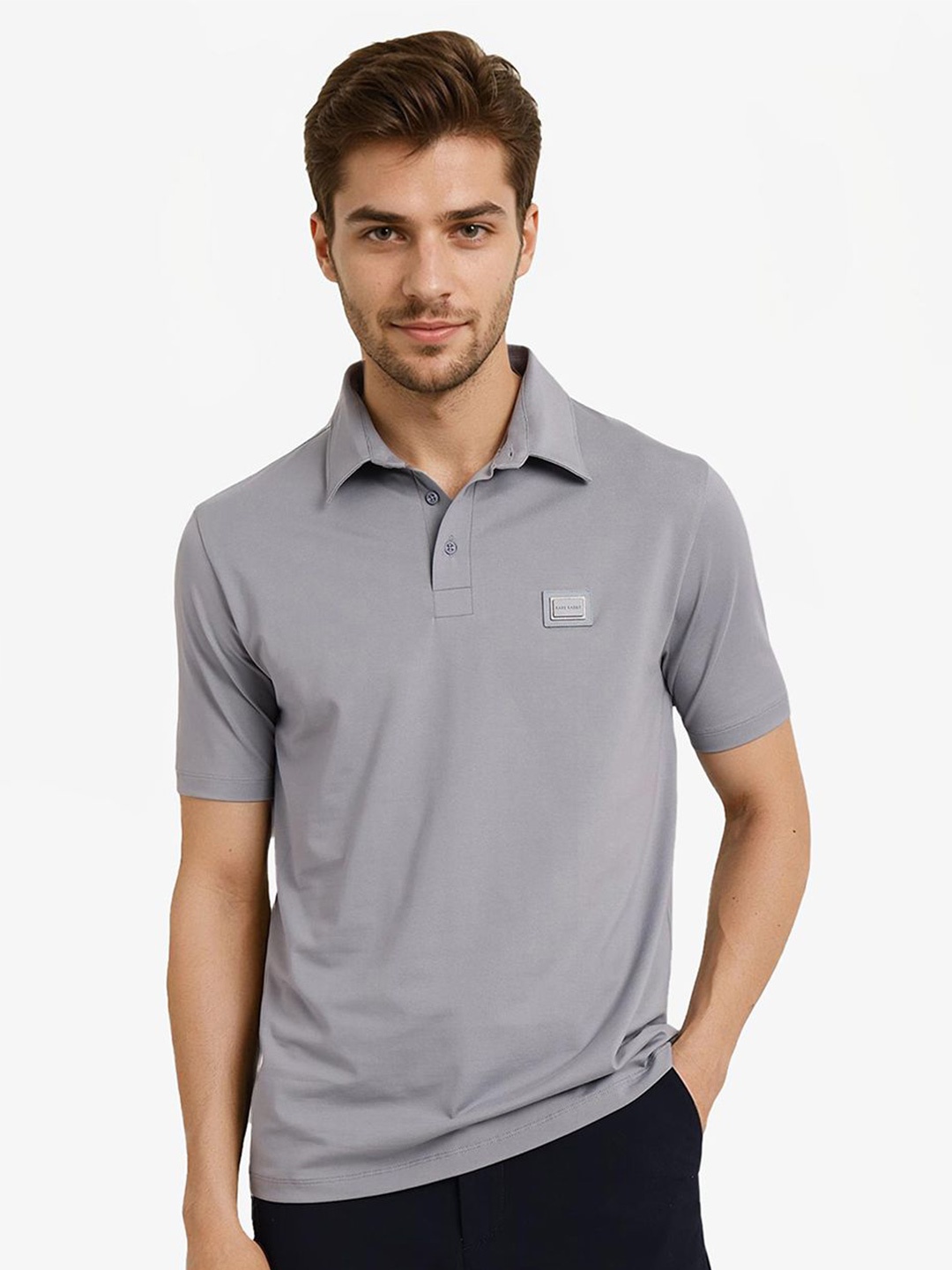 

RARE RABBIT Men Polo Collar Applique T-shirt, Blue
