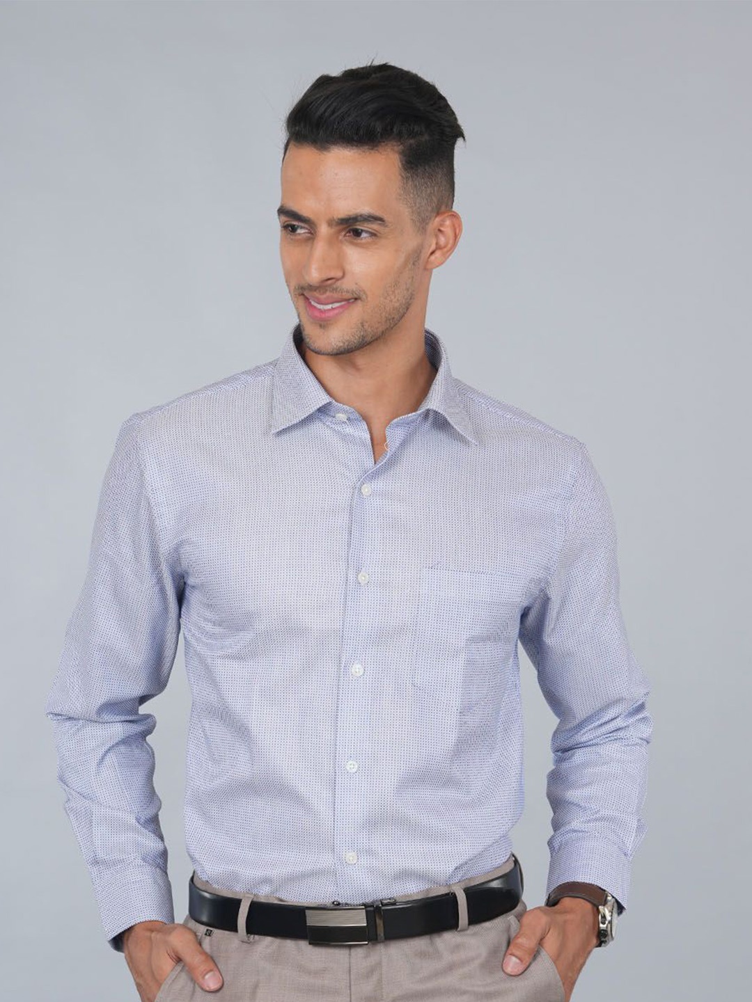 

Ostermann Men Micro Checks Opaque Formal Shirt, Blue