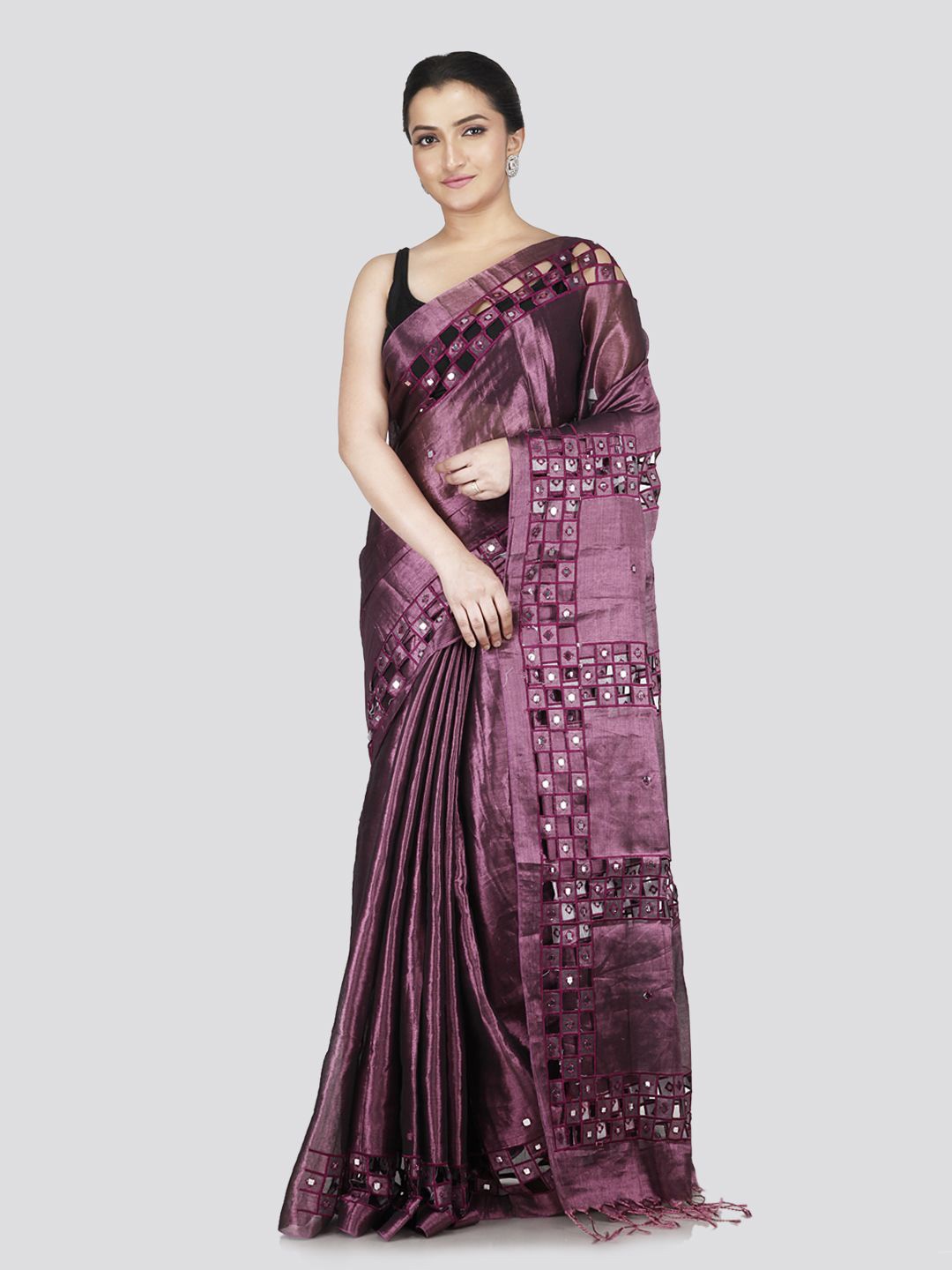 

PinkLoom Embellished Mirror Work Silk Cotton Saree, Purple