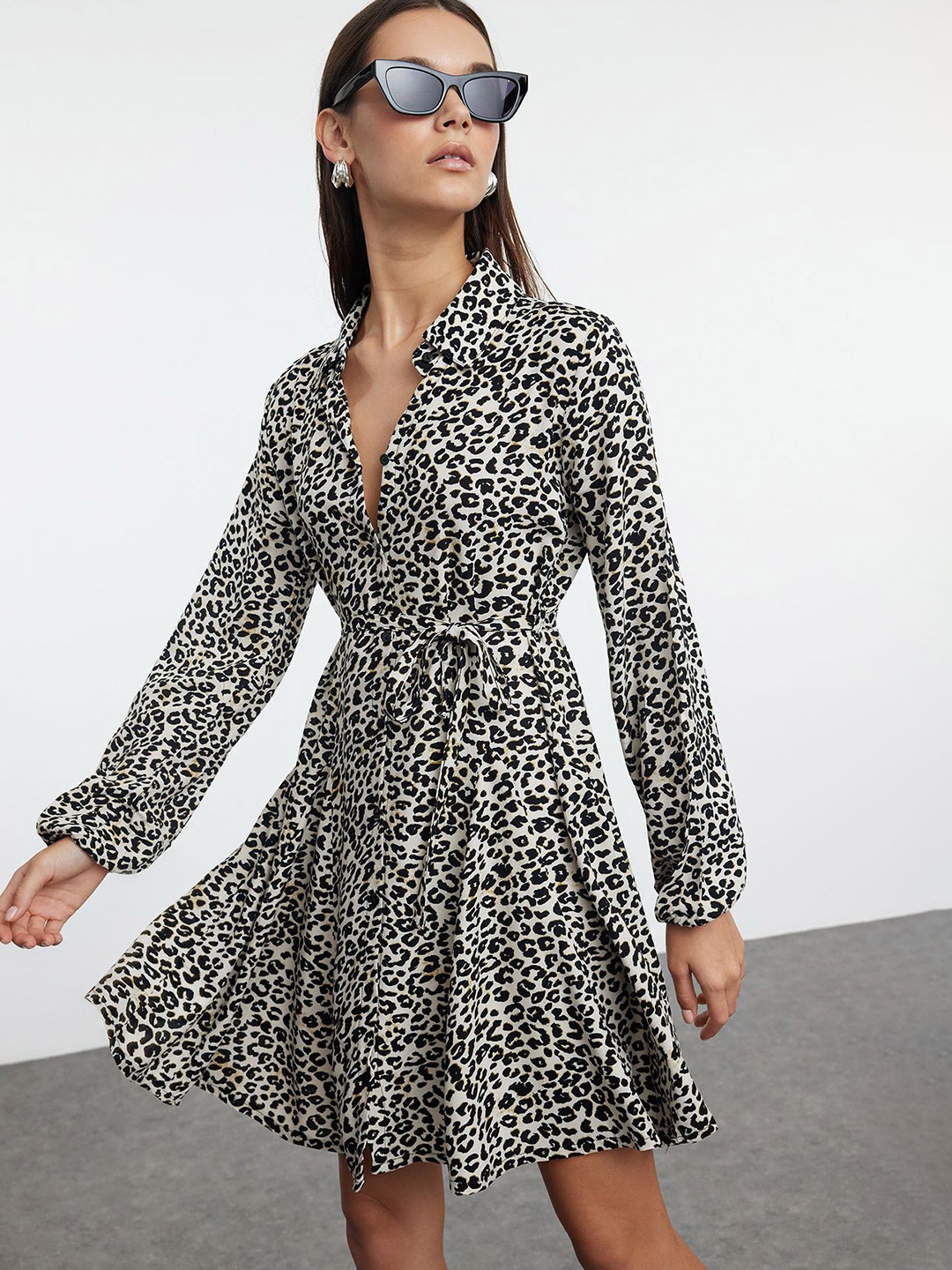 

Trendyol Animal Print Fit & Flare Dress, White