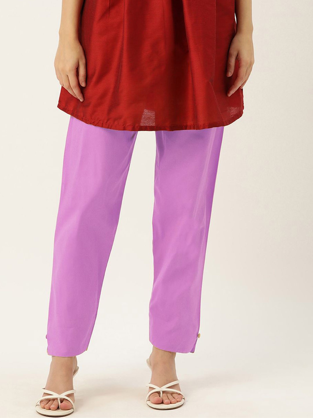 

HASRI Women Pure Cotton Mid-Rise Trousers, Lavender
