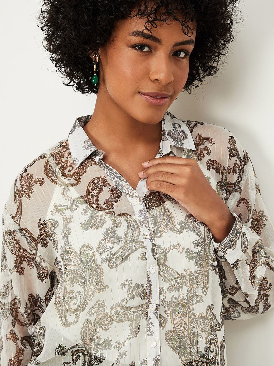 

max Shirt Collar Printed Tunic, Off white