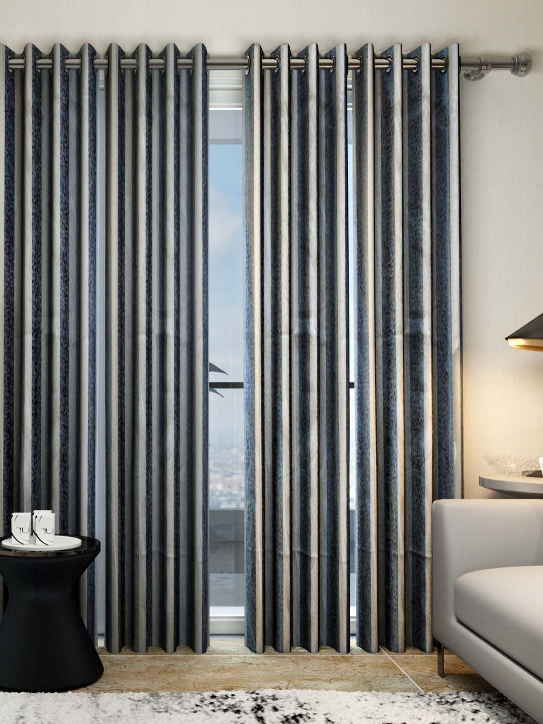 

Aura Grey & Silver-Toned 4 Pieces Striped Door Curtain