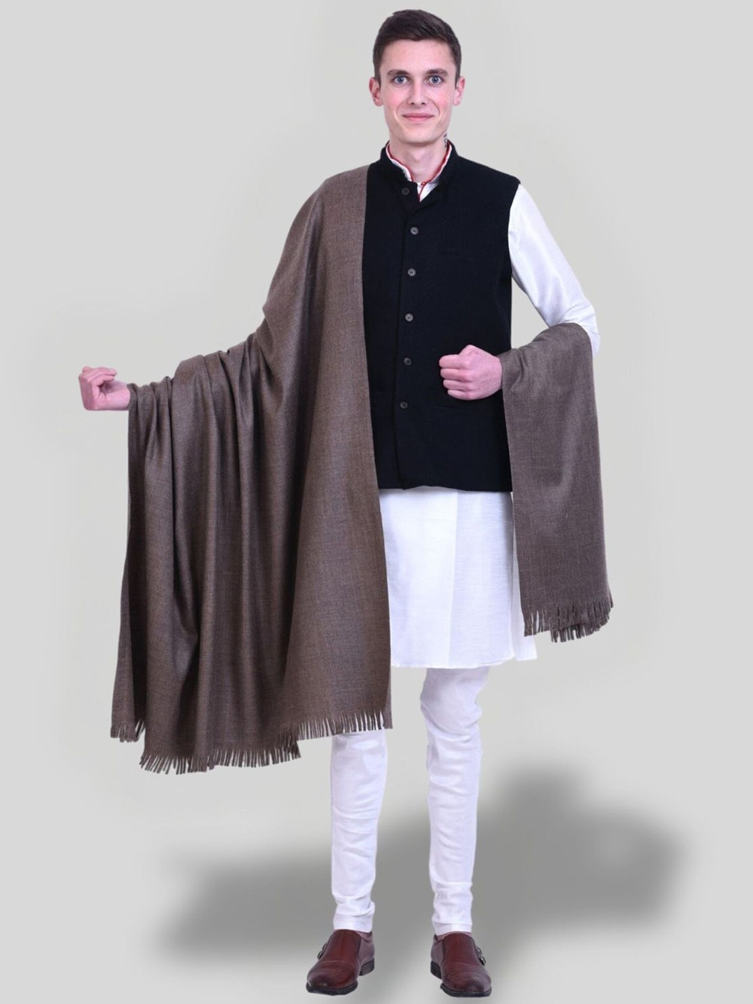 

SWI Stylish Fringed Border Pure Woollen Shawl, Brown