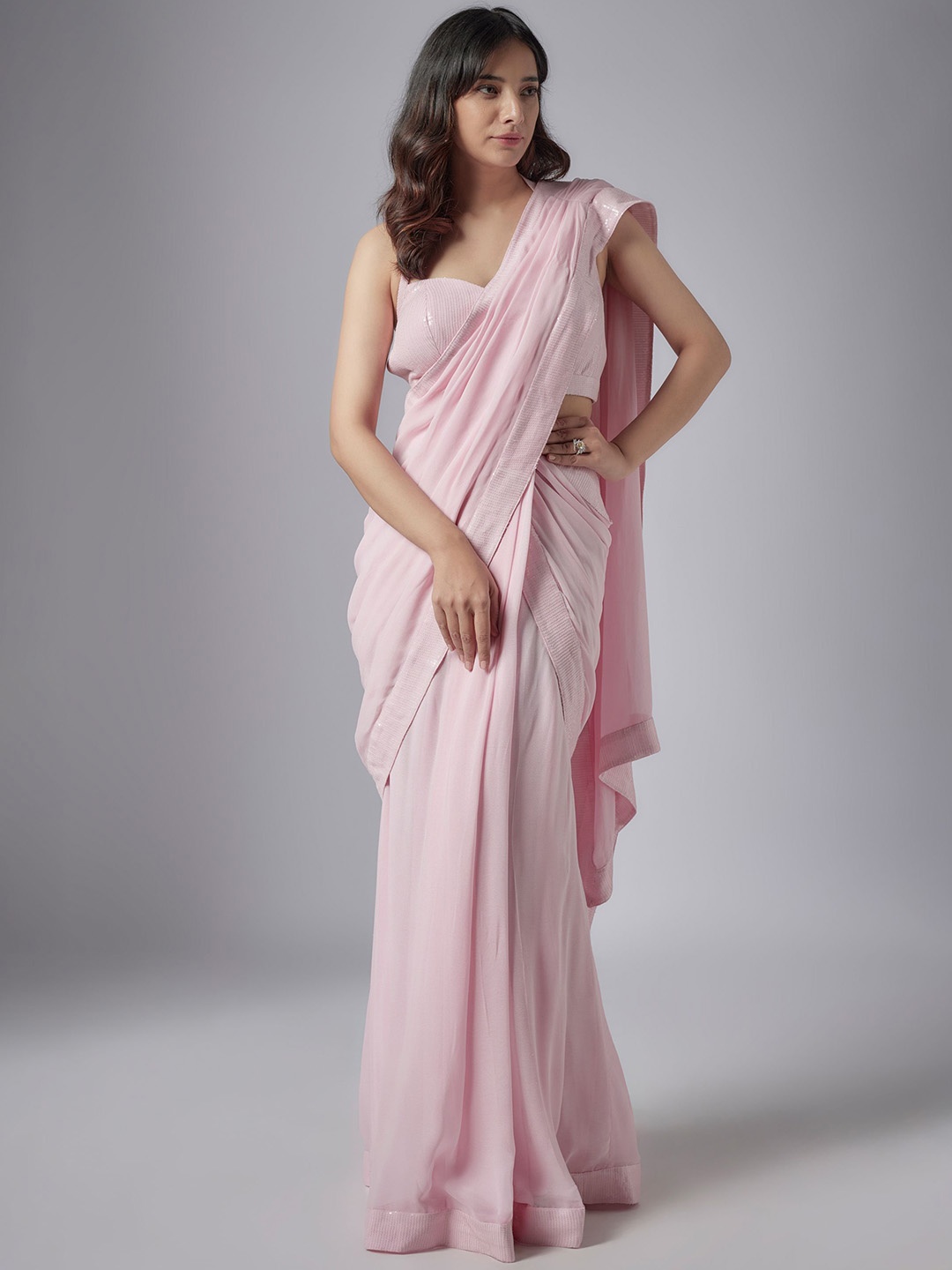

Maisolos Solid Embellished Saree With Blouse Piece, Pink