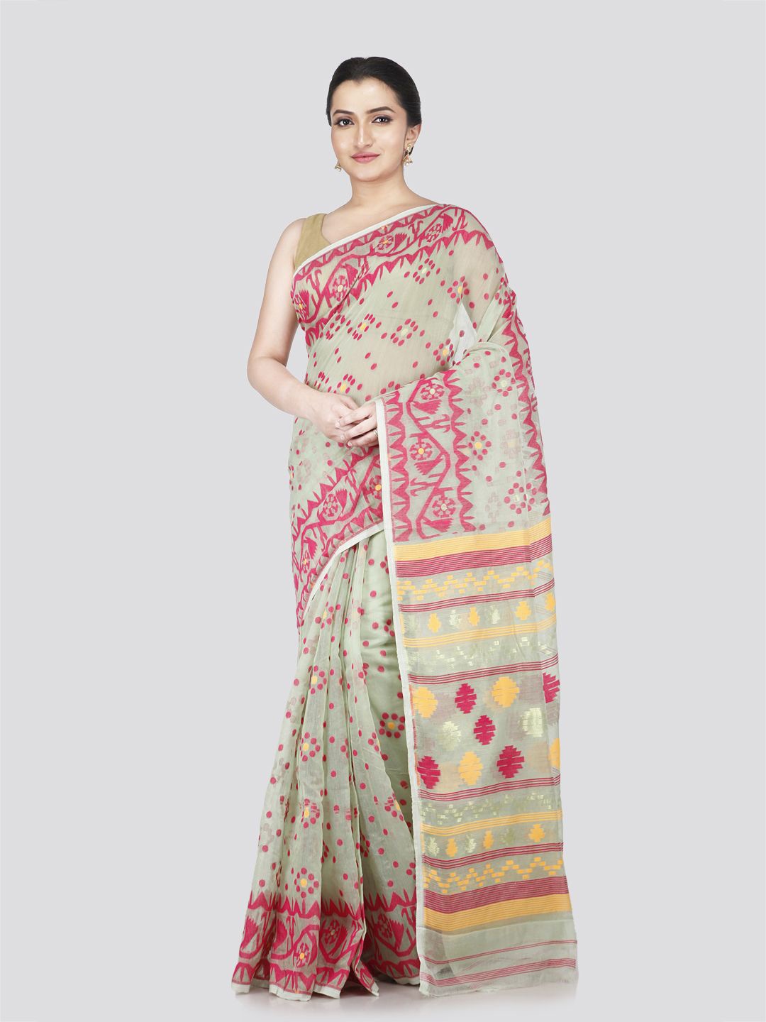 

PinkLoom Woven Design Pure Cotton Jamdani Saree, Grey