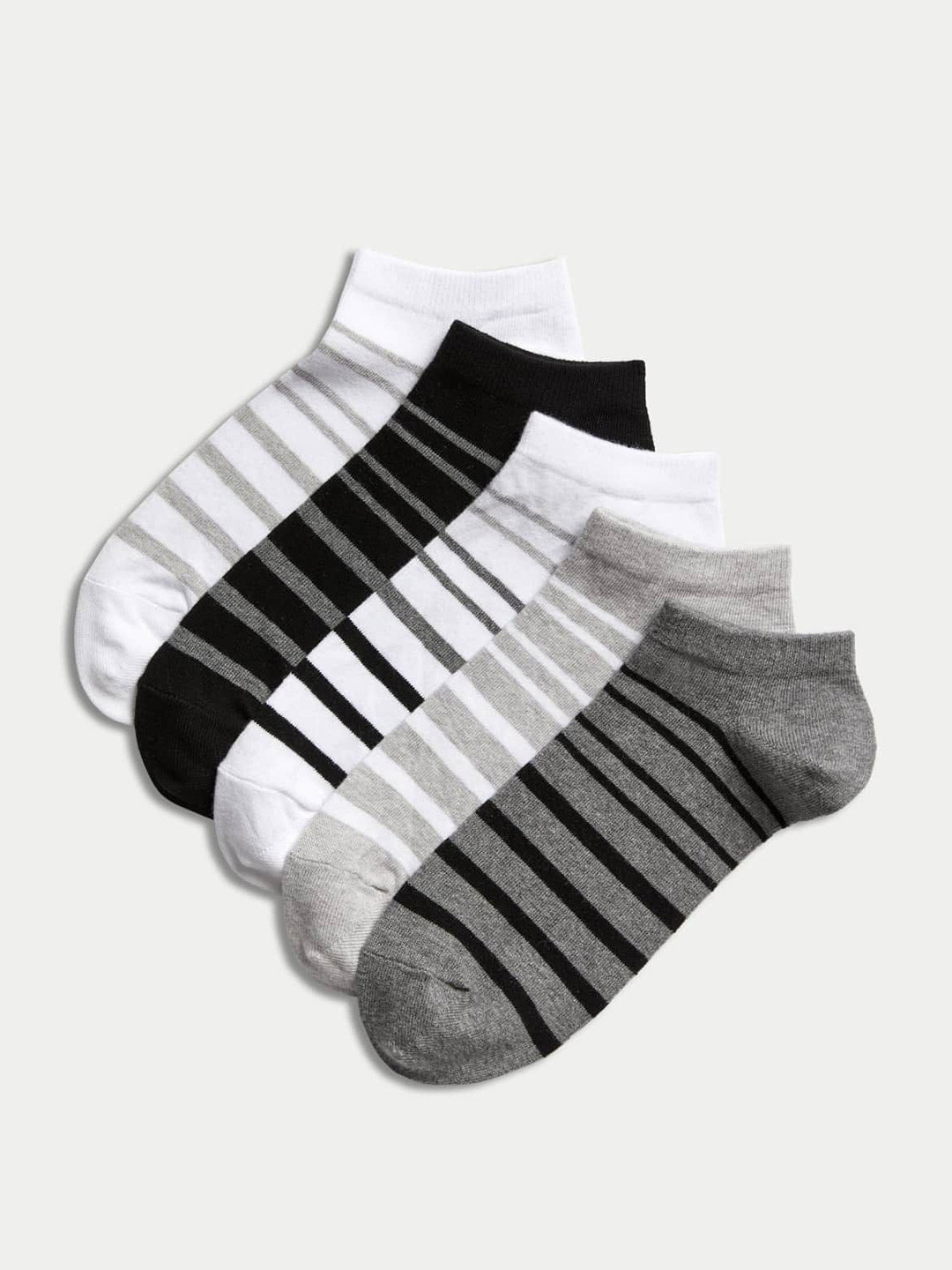 

Marks & Spencer Men Pack Of 5 Striped Ankle-Length Socks, Grey