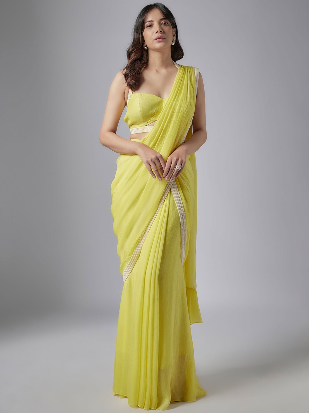 

Maisolos Embroidered Saree With Blouse Piece, Lime green