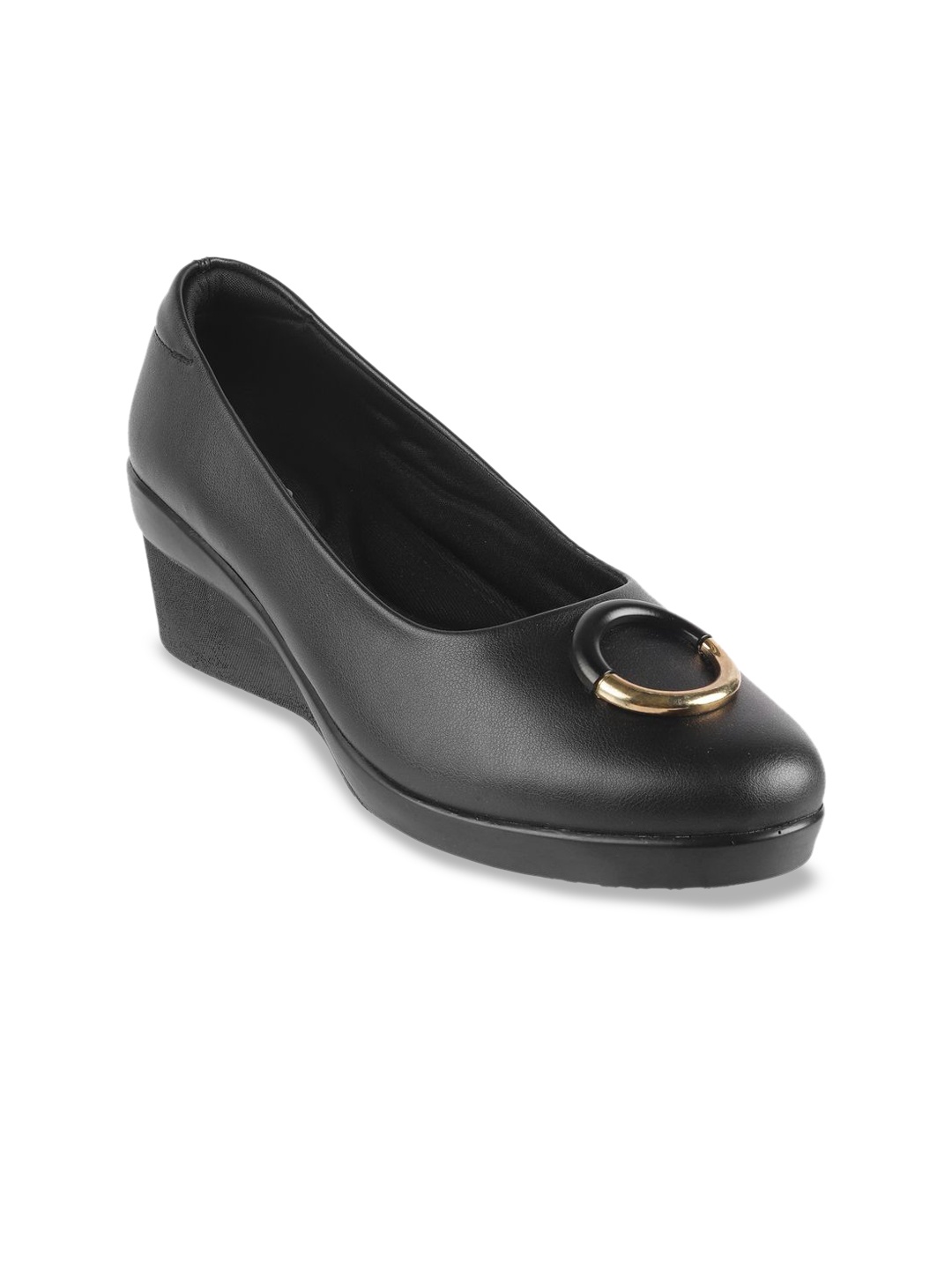 

Metro Work Wedge Pumps with Buckles, Black