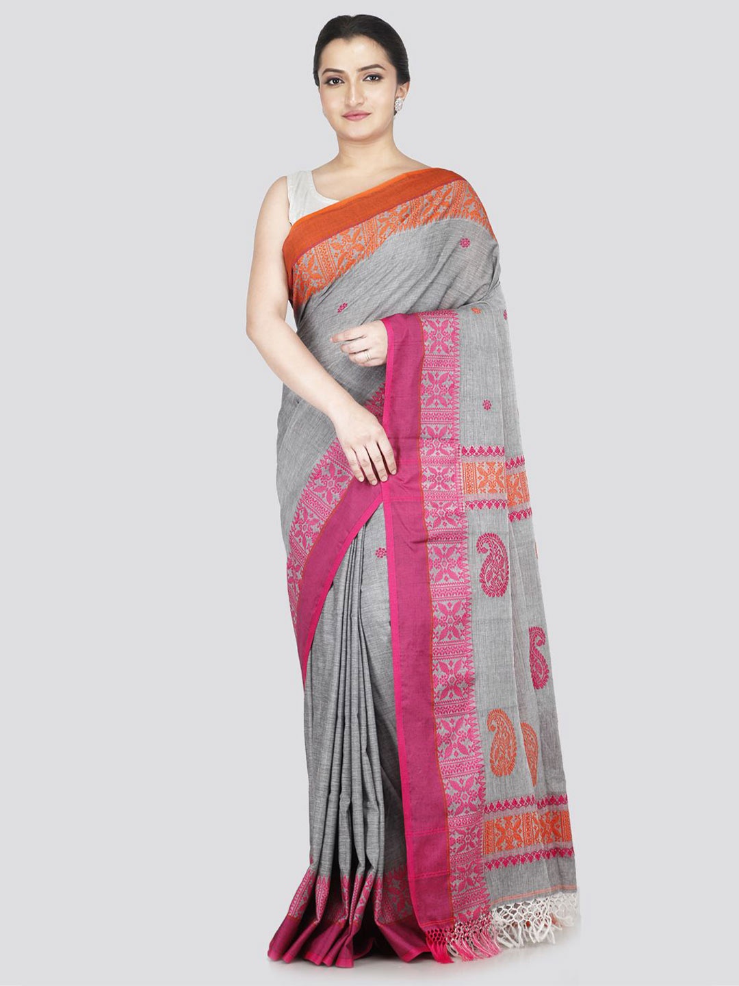 

PinkLoom Floral Pure Cotton Saree, Grey