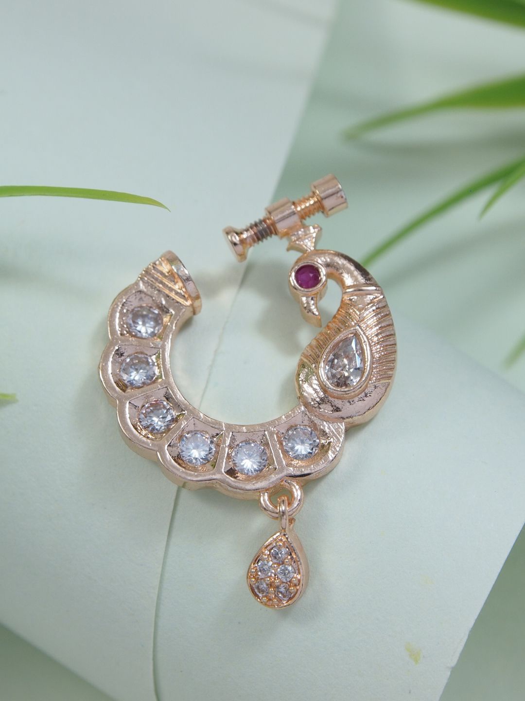 

I Jewels Rose Gold Plated Artificial Stones Ring Nosepin