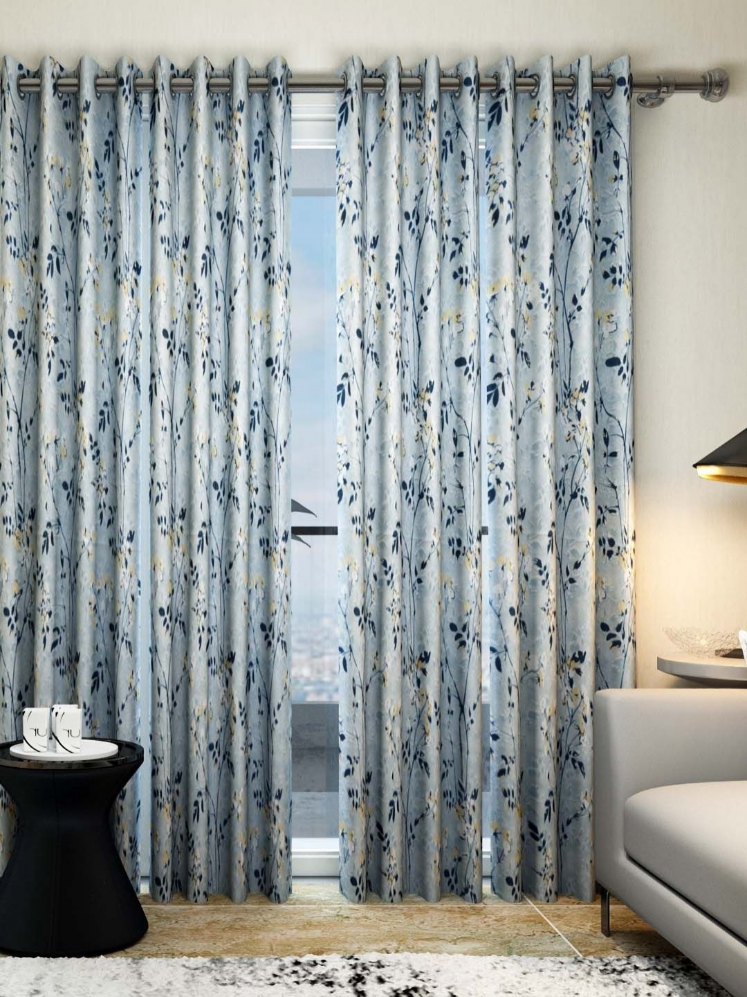 

Aura Grey & Mustard Yellow 4 Pieces Floral Door Curtains