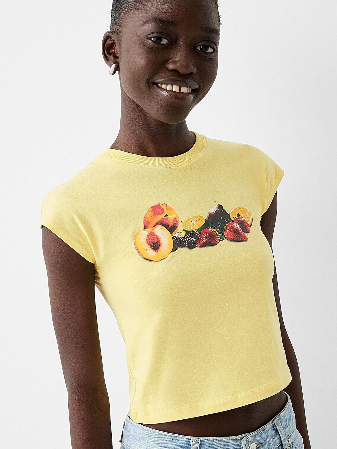 

LULU & SKY Print Extended Sleeves Cotton Top, Yellow