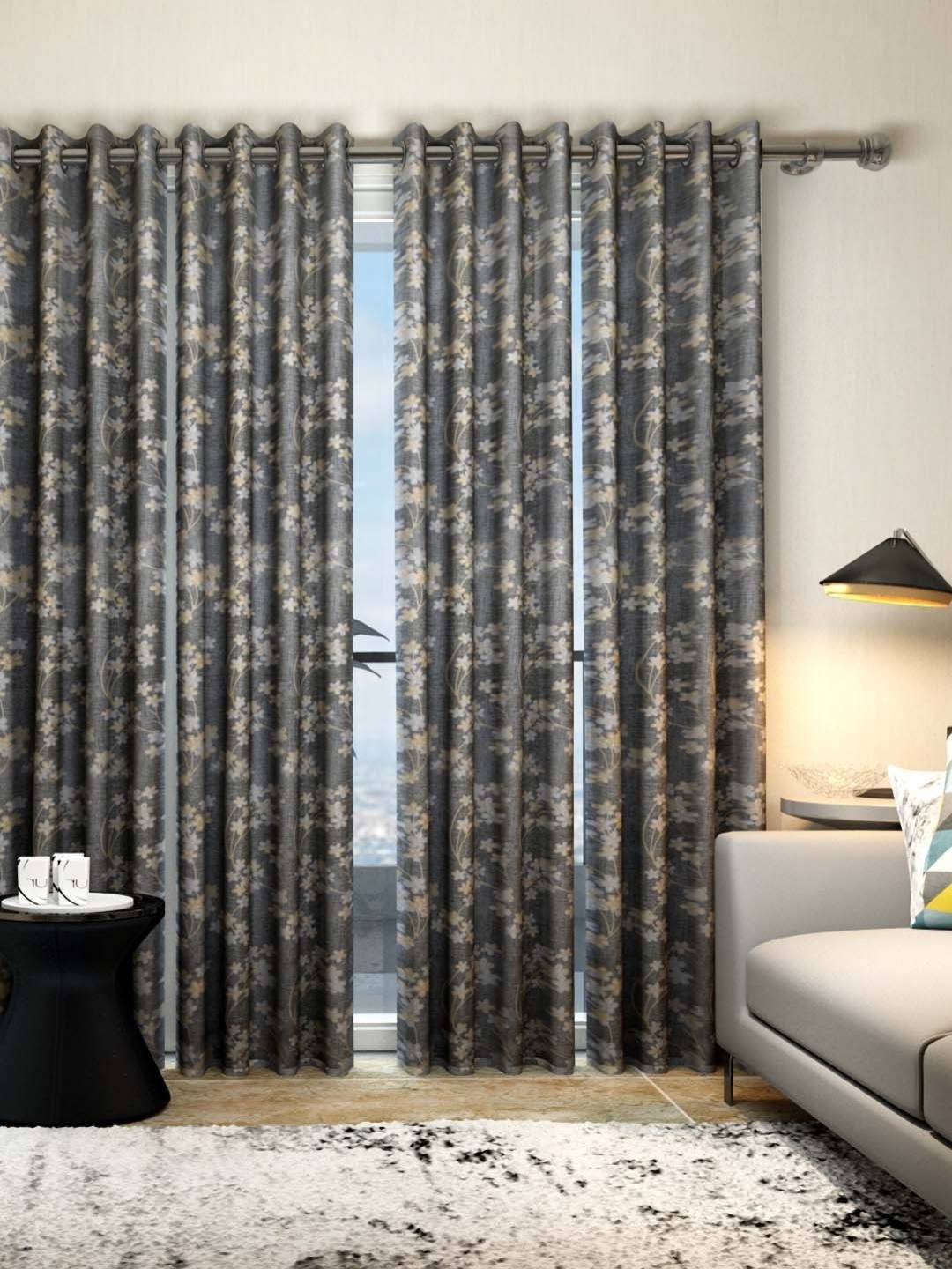

Aura Beige & White 4 Pieces Floral Door Curtain