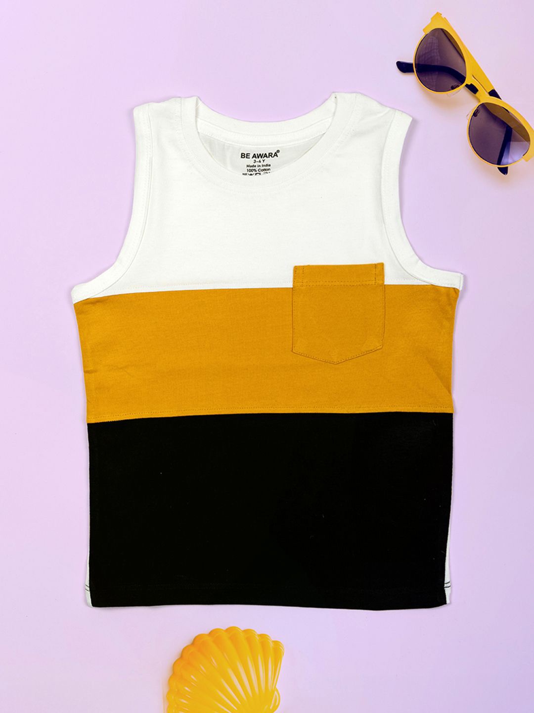 

BE AWARA Kids Colourblocked Extended Sleeves T-shirt, Yellow