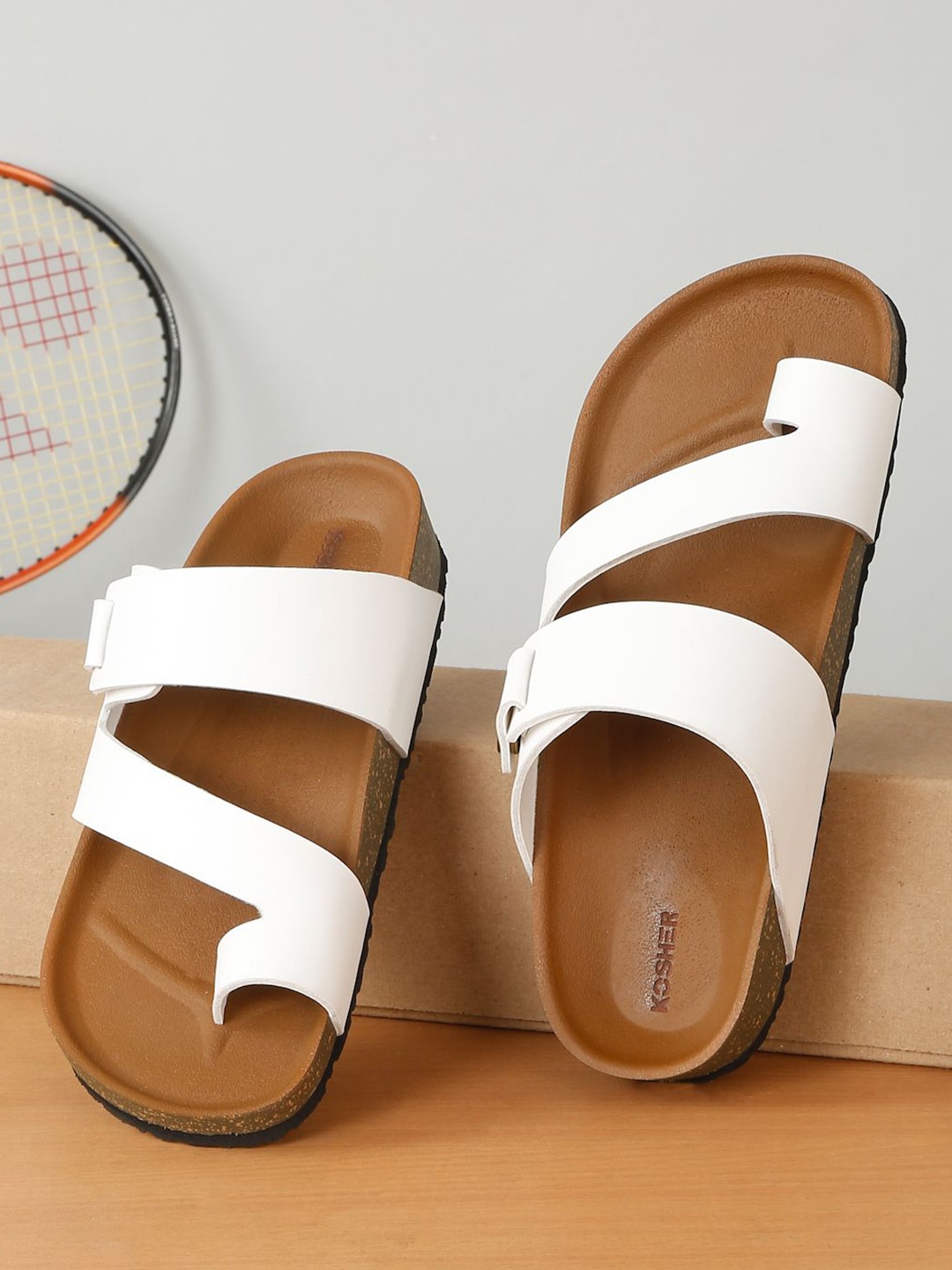 

Kosher Men Synthetic Leather Comfort Sandals, White