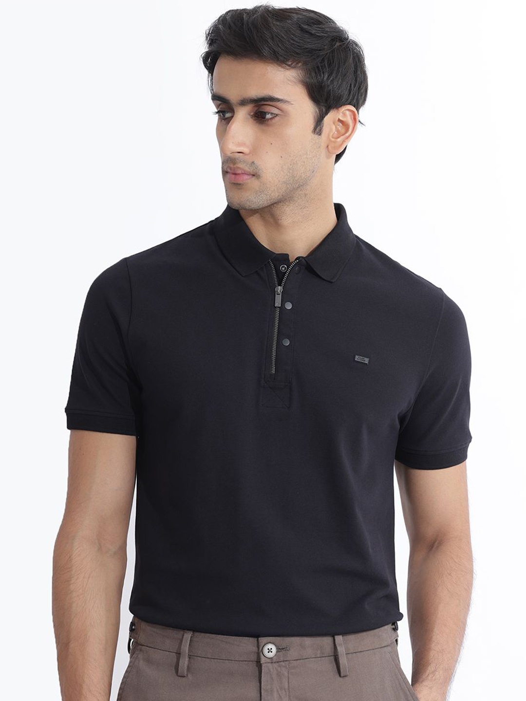 

RARE RABBIT Men Polo Collar Pockets T-shirt, Black
