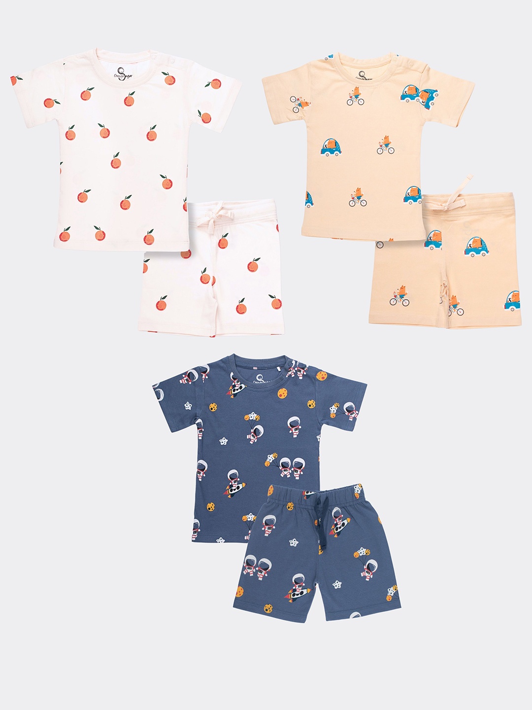

Orange Sugar Kids Pack Of 3 Printed Pure Cotton T-shirt With Shorts, White
