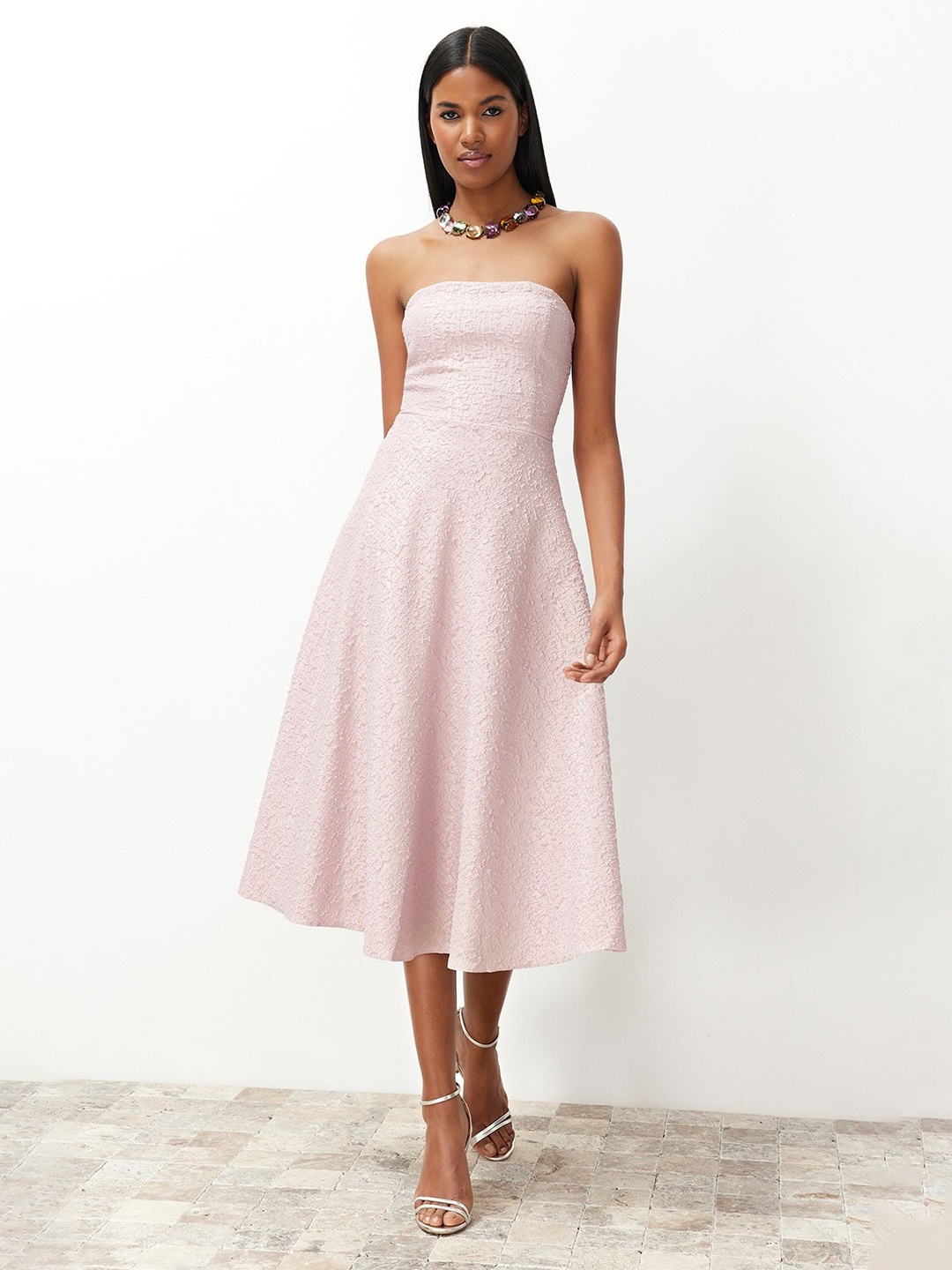 

Trendyol Strapless Fit & Flare Mini Dress, Pink