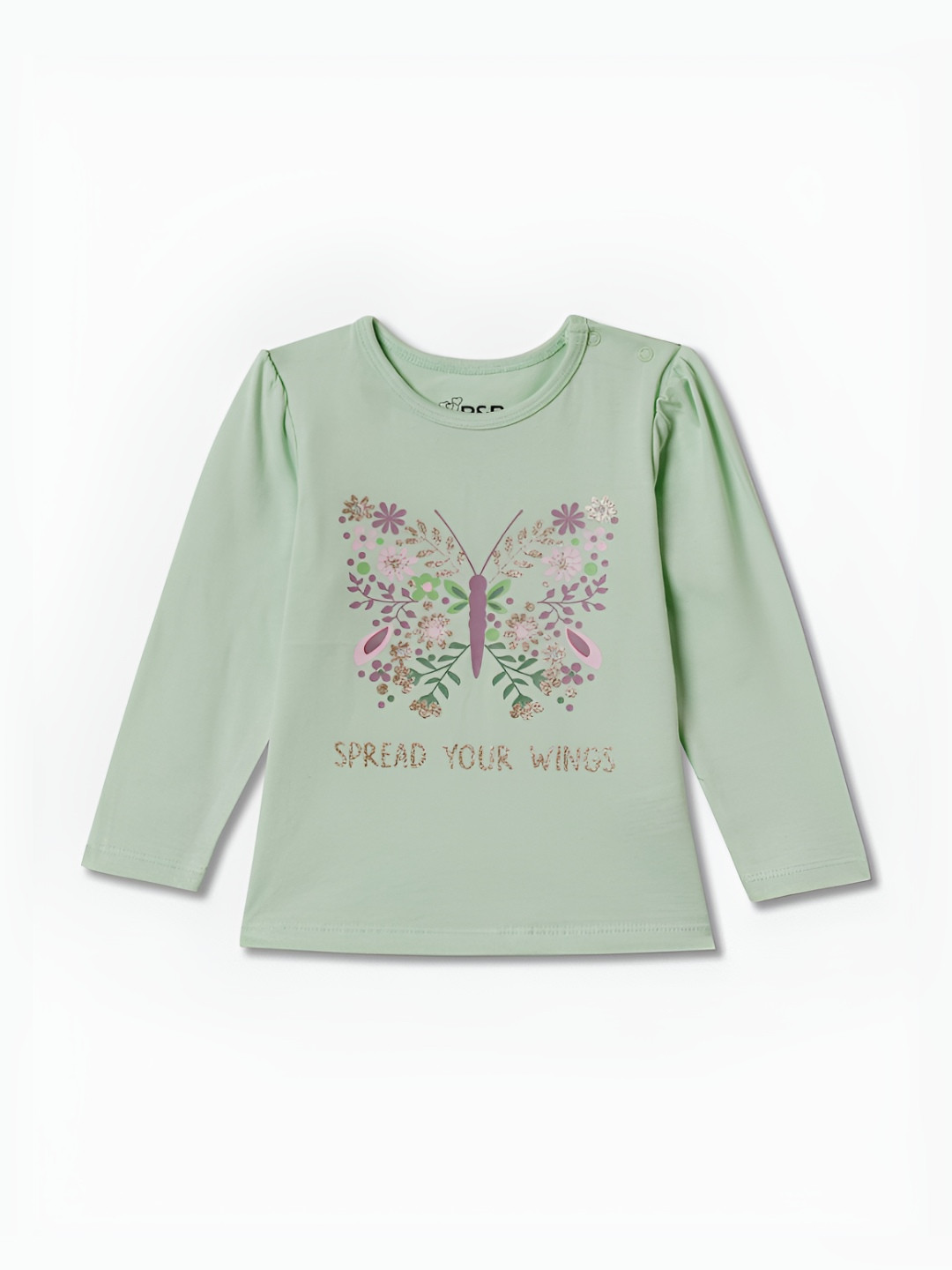 

R&B Girls Graphic Printed Round Neck Cotton T-shirt, Green