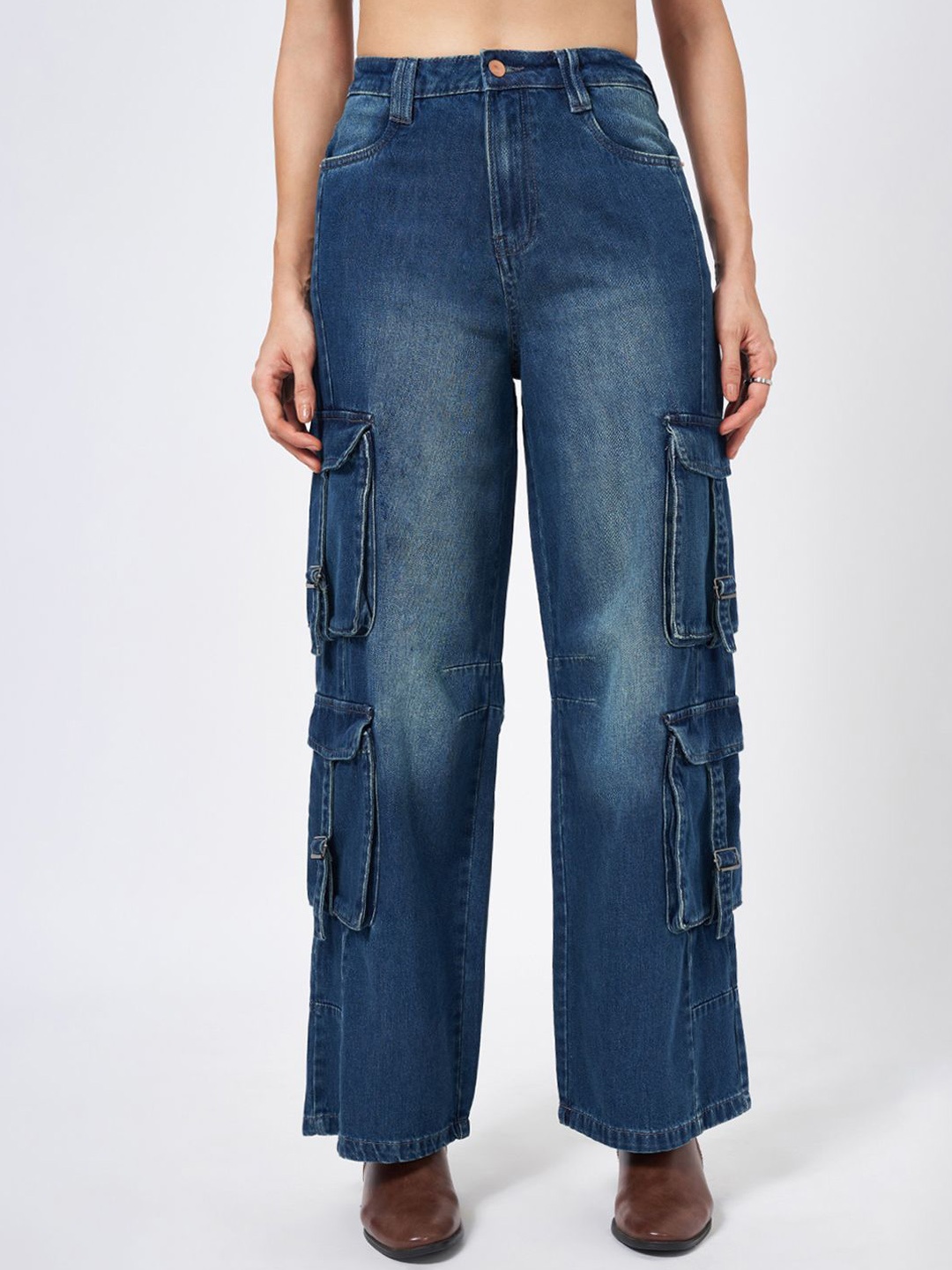 

SF JEANS by Pantaloons Women High-Rise Light Fade Cargo Jeans, Blue