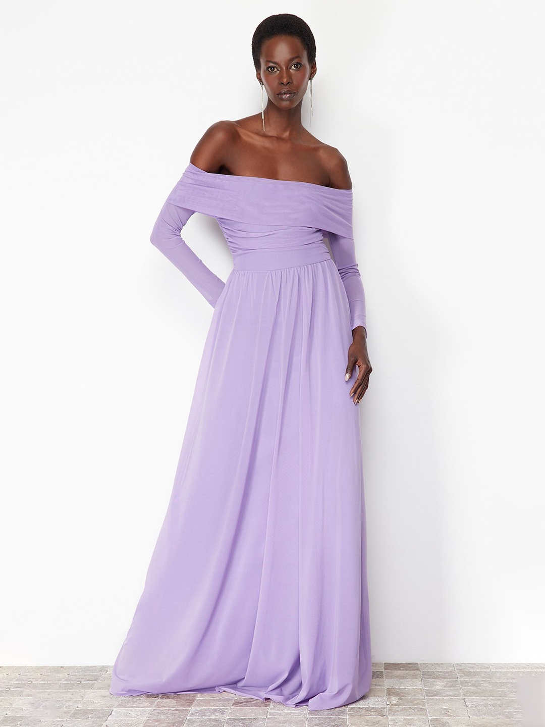 

Trendyol Women Off-Shoulder Long Sleeves Maxi Dress, Purple