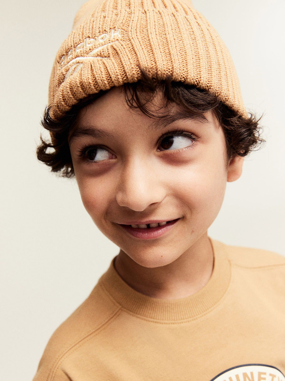 

H&M Boys Embroidered-Motif Rib-Knit Beanie Hat, Beige