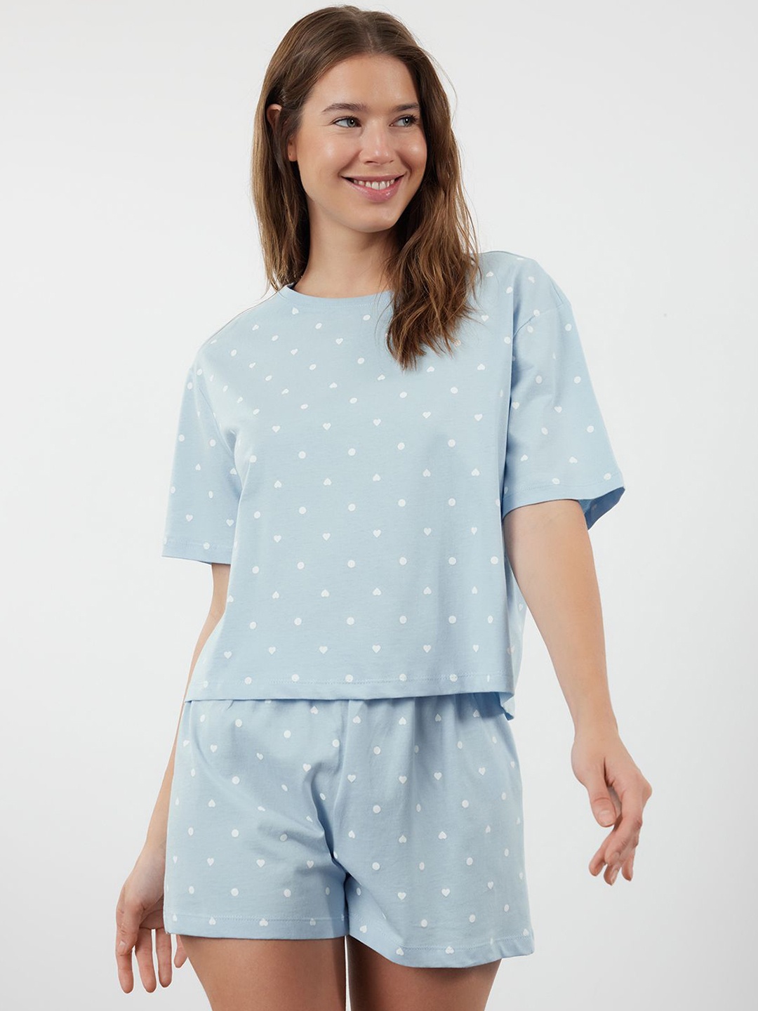 

Trendyol Women Polka Dot Night suit, Blue