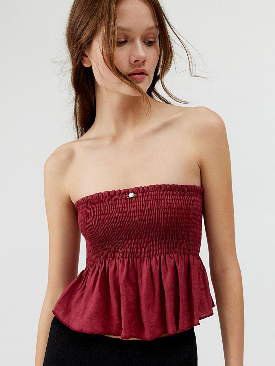 

LULU & SKY Cotton Tube Crop Top, Red