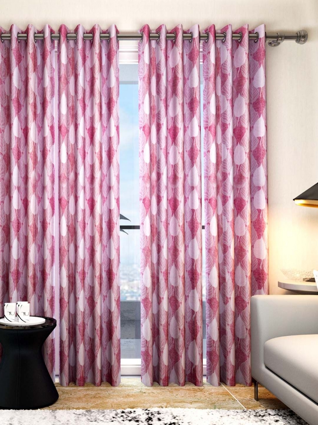 

Aura Pink & White 4 Pieces Floral Door Curtains