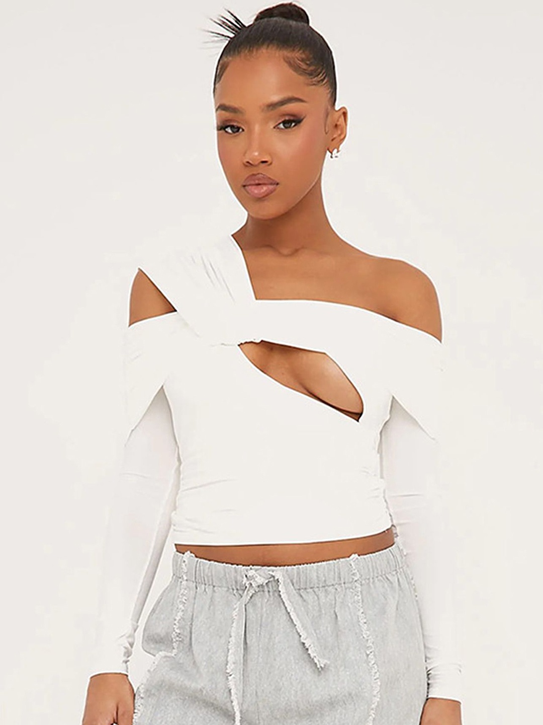 

LULU & SKY One Shoulder Cold-Shoulder Top, White