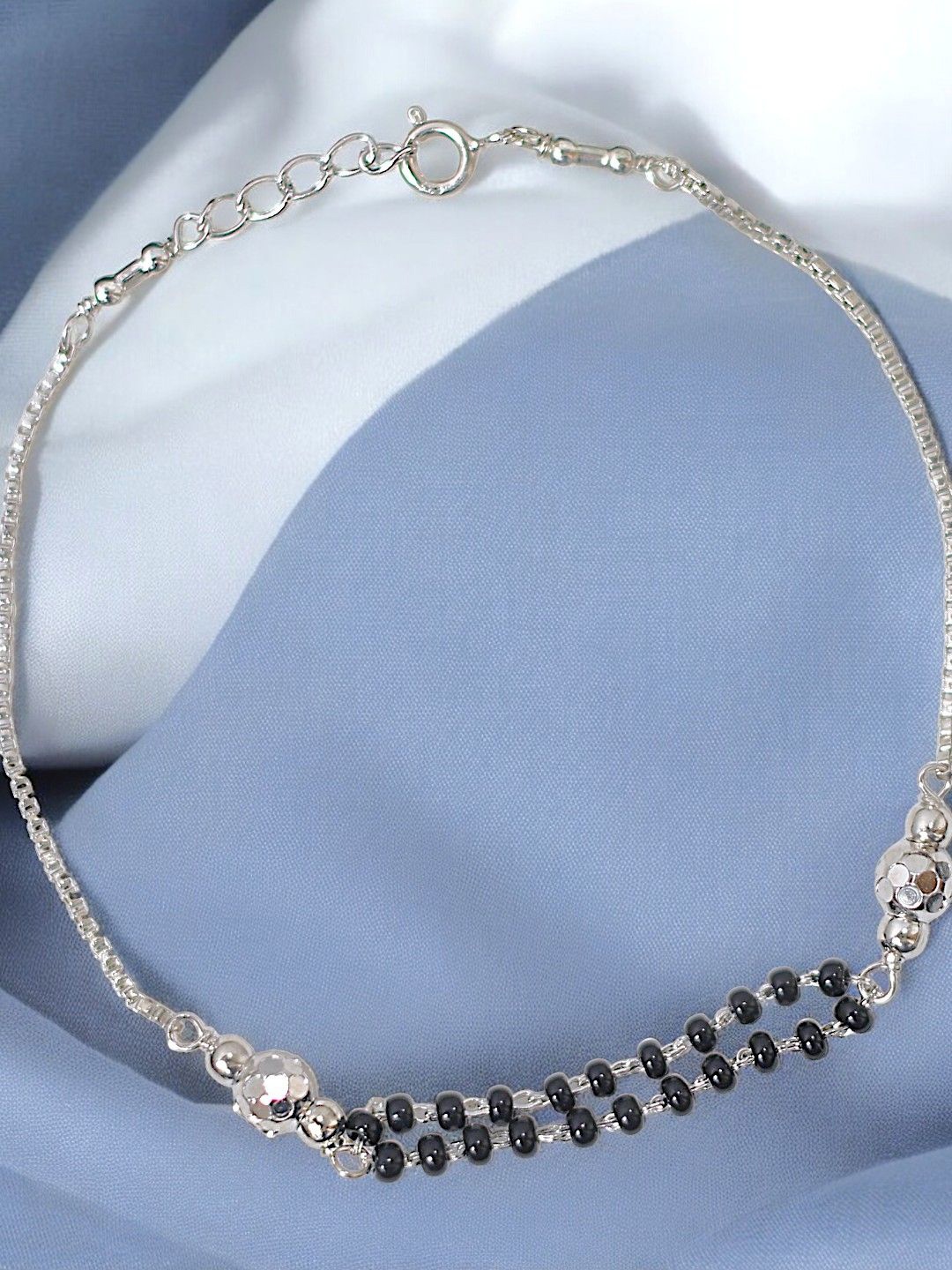 

Taraash 925 Sterling Silver Rhodium-Plated Beaded Mangalsutra Bracelet