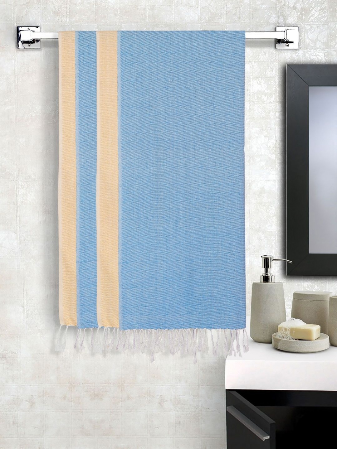 

KLOTTHE Blue & Brown 4 Pieces Pure Cotton 550 GSM Bath Towels