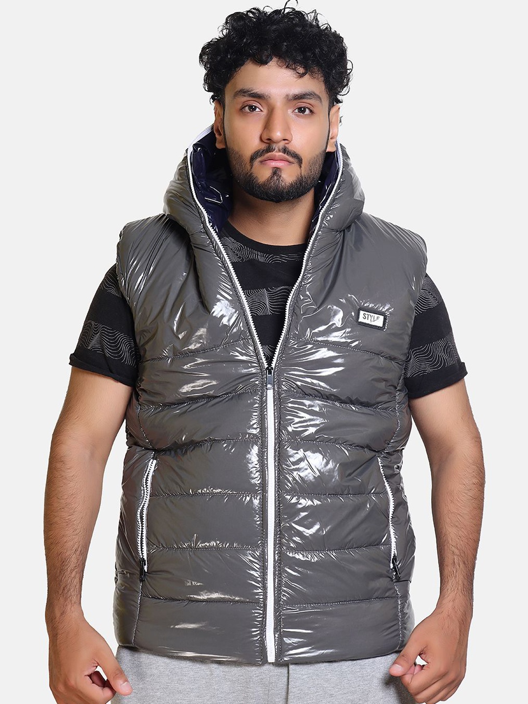 

BAESD Men Outdoor Bomber with Patchwork Jacket, Grey