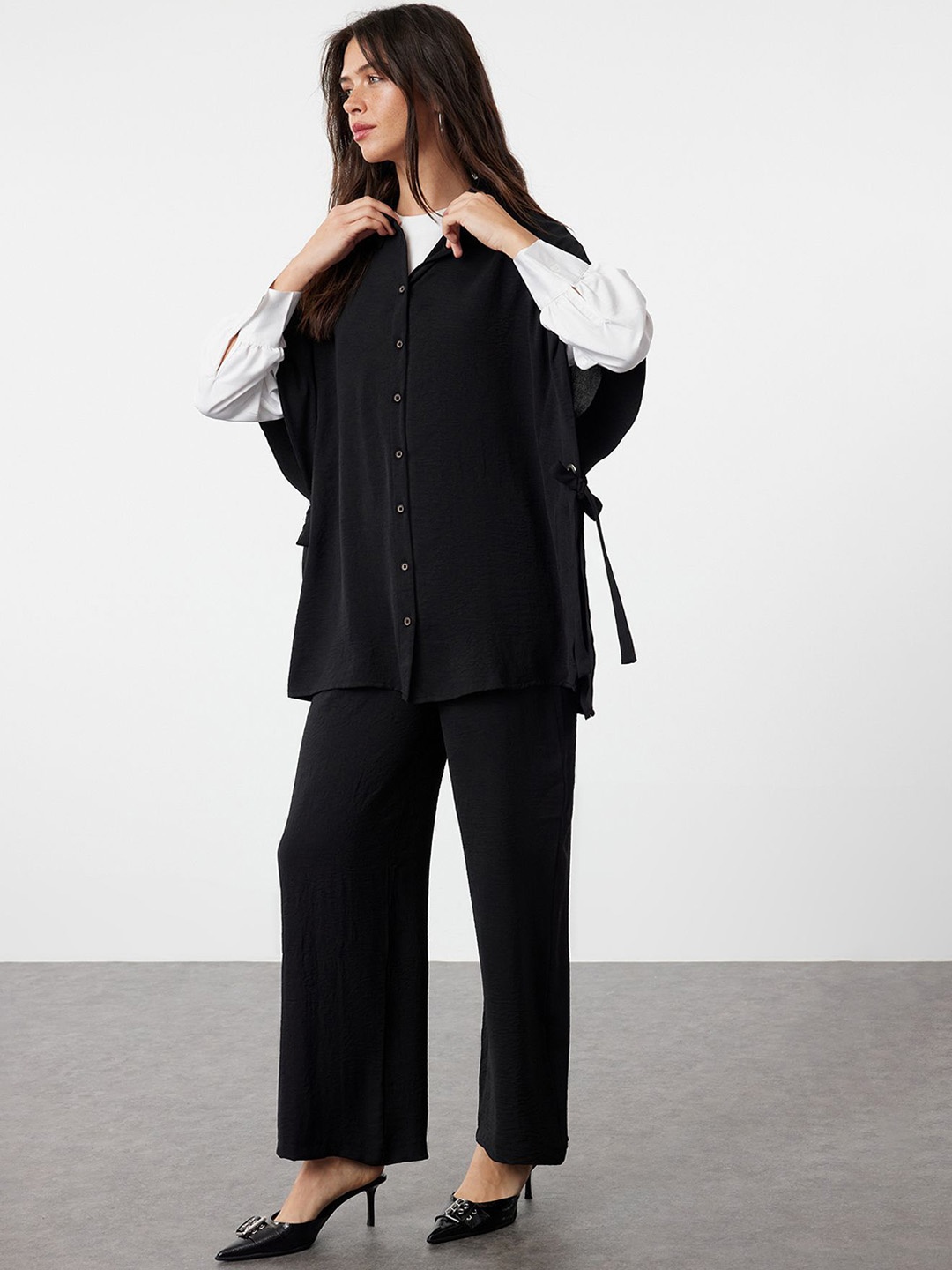 

Trendyol Shirt Collar Top With Trousers, Black