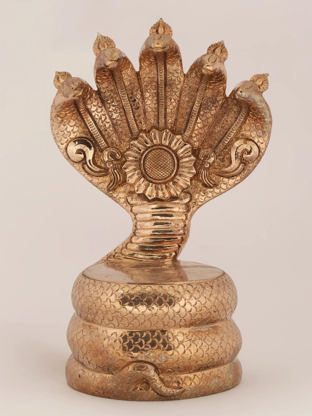 

Exotic India 8'' Bronze Hindu Serpent Throne Statue, Gold