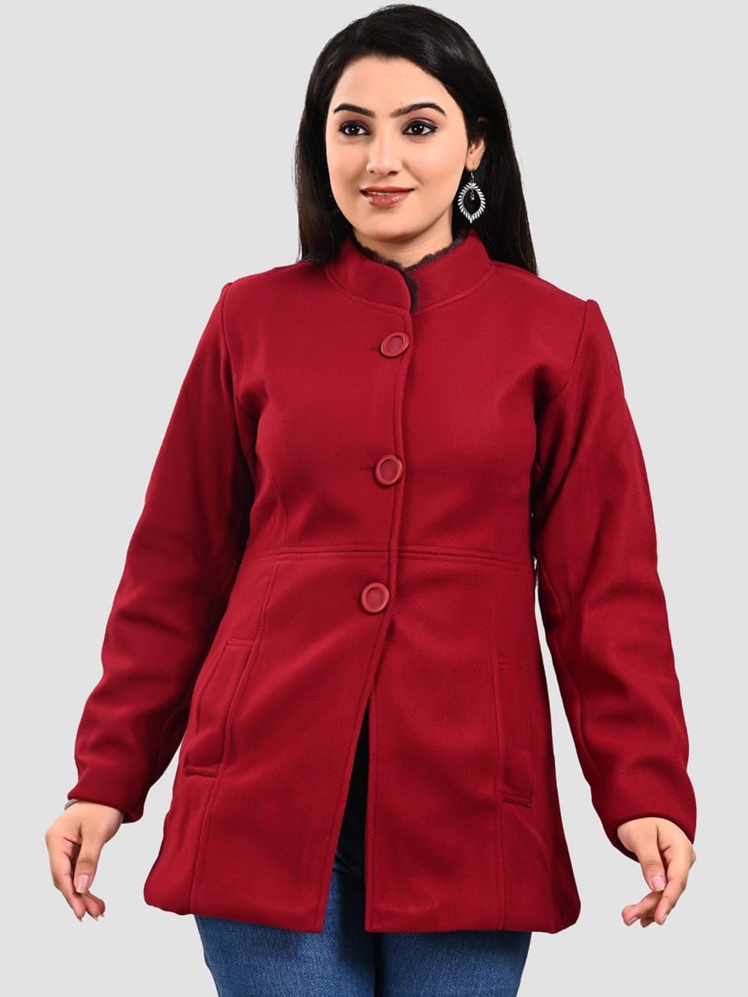 

FELLAMO Women Single-Breasted Overcoat, Maroon