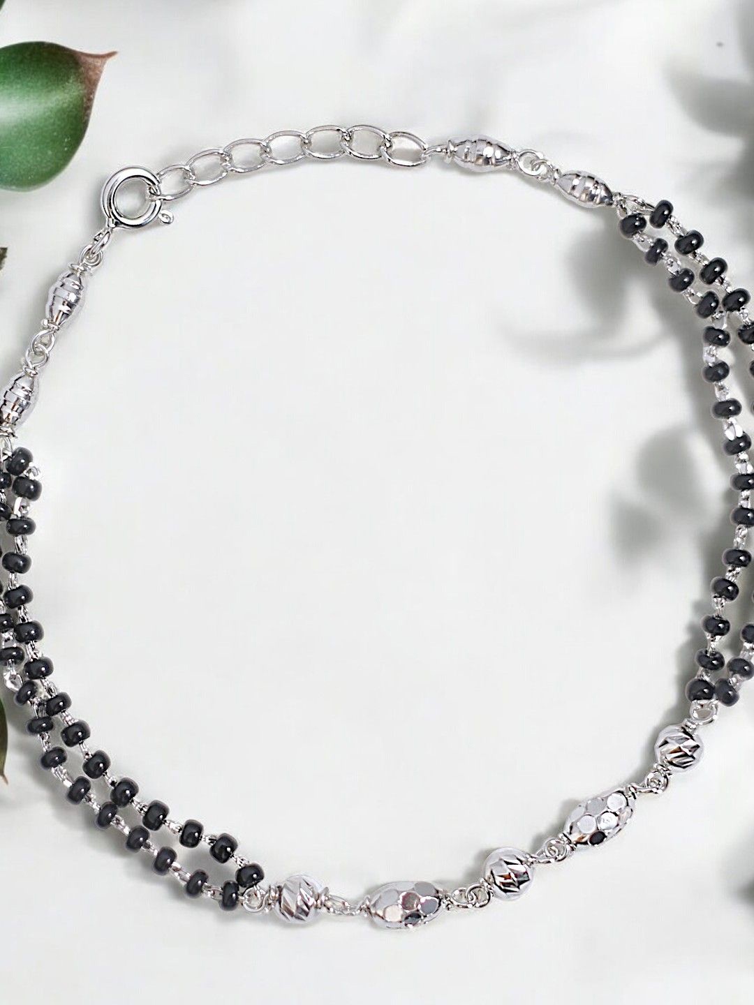 

Taraash 925 Sterling Silver Rhodium Plated Beaded Mangalsutra Bracelet