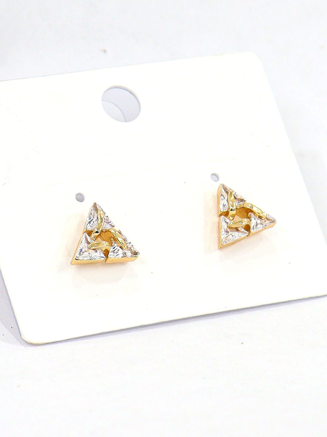 

KRENOZ Gold Plated Triangular Shaped Cubic Zirconia Studs Earrings