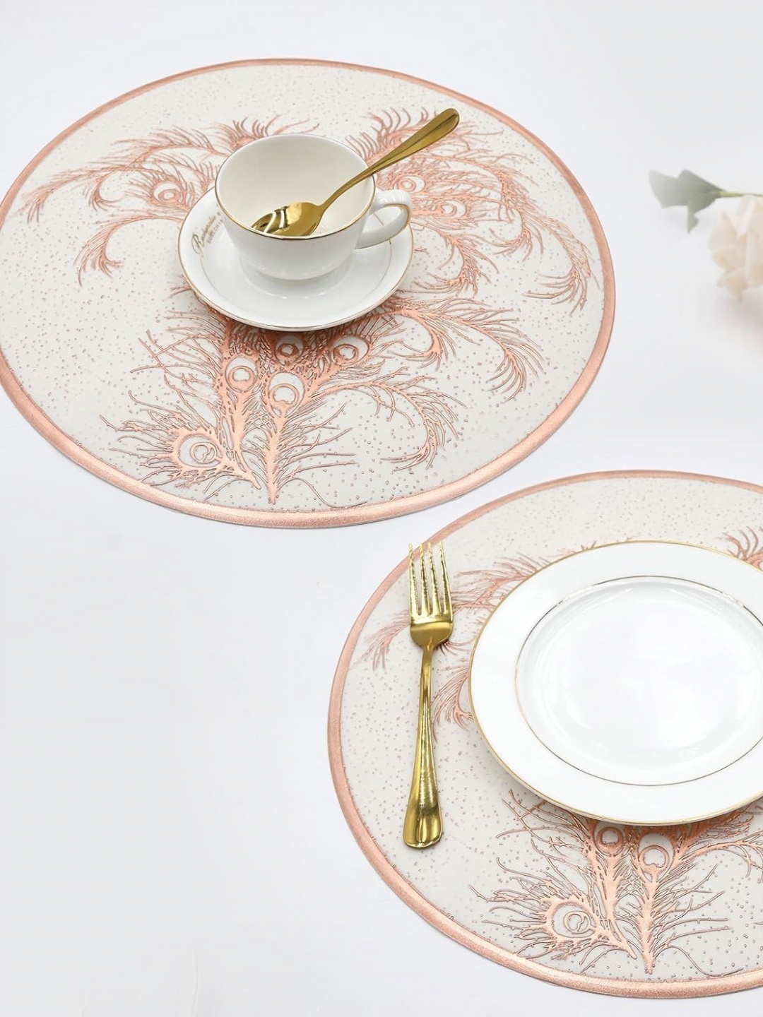 

LooMantha White & Copper Toned 2 Pieces Ethnic Motifs Textured Table Placemats