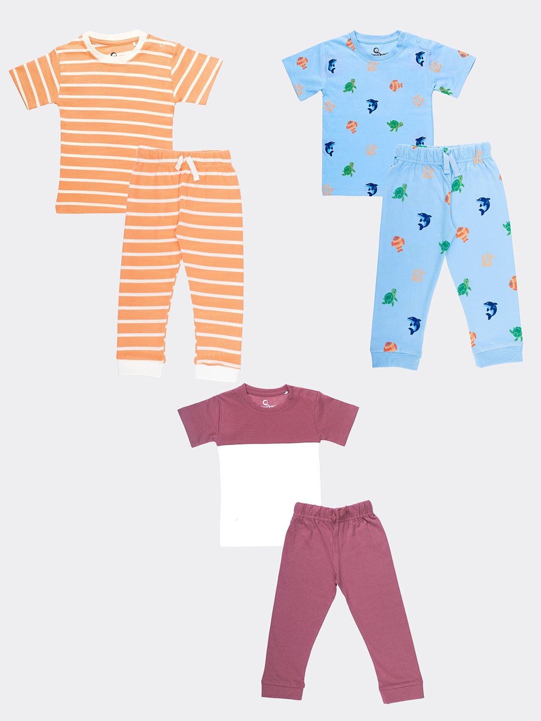 

Orange Sugar Kids Pack Of 3 Printed Pure Cotton T-shirt With Pyjamas, White