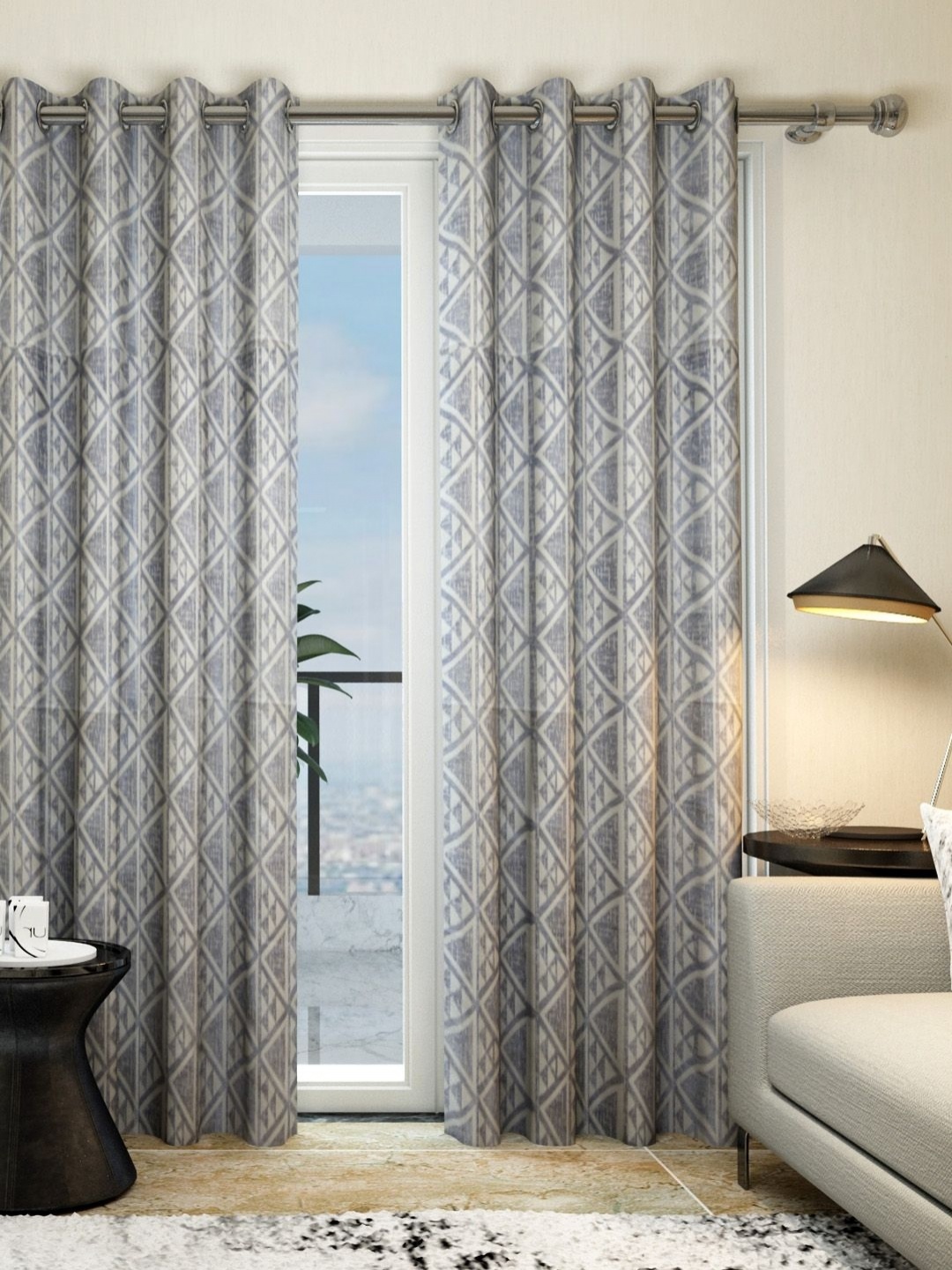 

Aura Grey & Off White 2 Pieces Geometric Printed Door Curtains