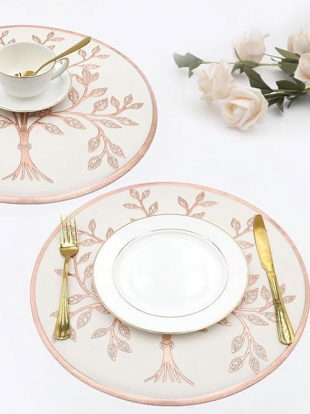 

LooMantha White & Copper Toned 2 Pieces Floral Textured Table Placemats