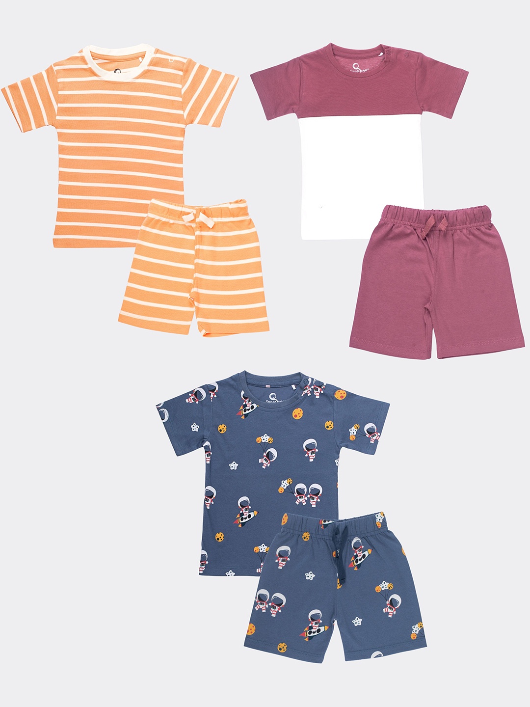 

Orange Sugar Kids Pack Of 3 Printed Pure Cotton T-shirt with Shorts, White