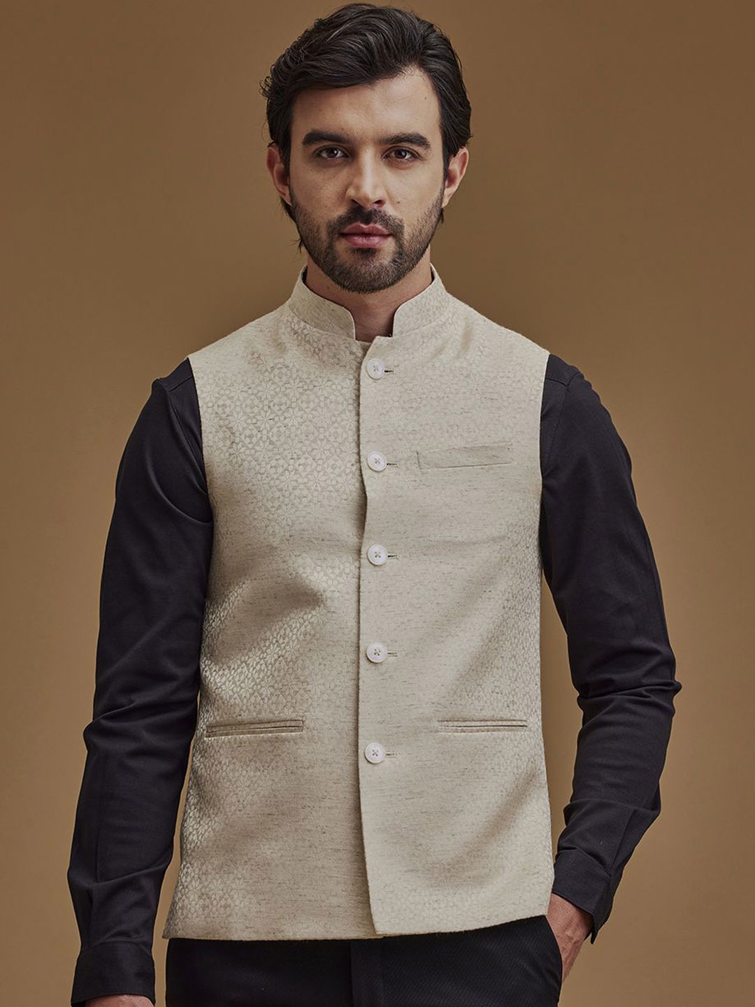 

Neumen Self Designed Nehru Jackets, Cream